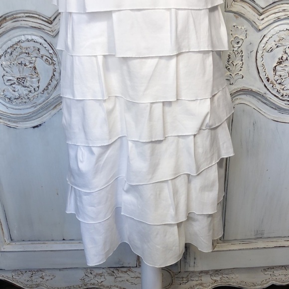 Alfani Petite Multi Tiered Ruffle 1/4 Button Up Sleeveless Cotton Blend Dress - Picture 5 of 10